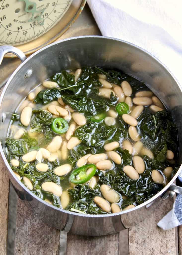 Tuscan Kale and Cannellini Bean Soup in soup pot