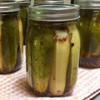 Finished jar of canned garlic dill pickles.