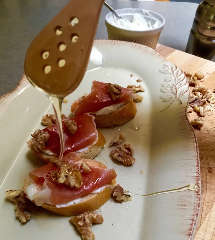 Ricotta, Prosciutto and Honey Crostini