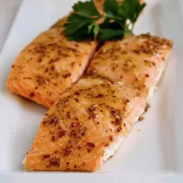 Roasted Glazed Salmon, two pieces on serving platter