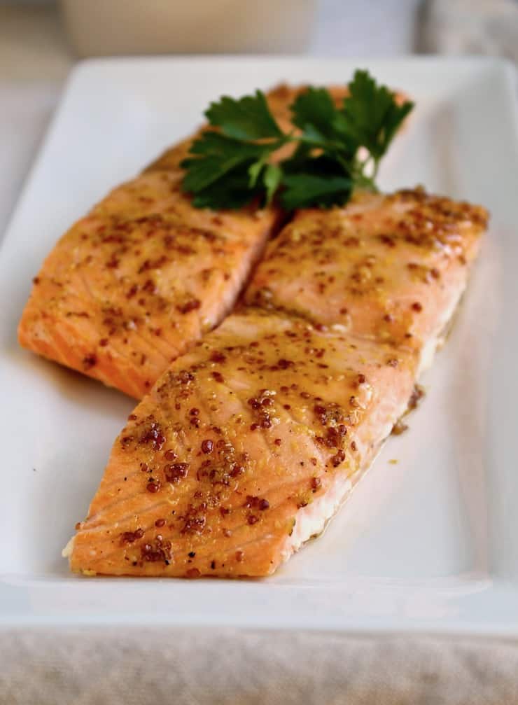 Roasted Glazed Salmon, on serving platter with parsley