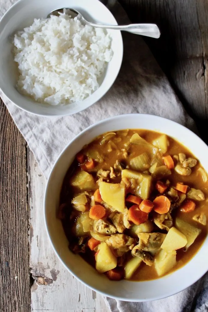 Wafuu Chicken Curry in serving bowl with jasmine rice