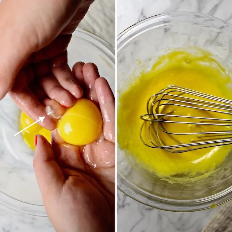 Removing chalazae from egg yolk
