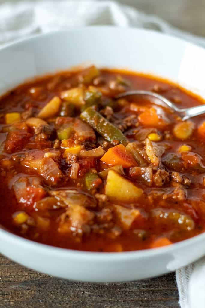 Vegetable Beef Soup with Ground Beef - The Hungry Bluebird