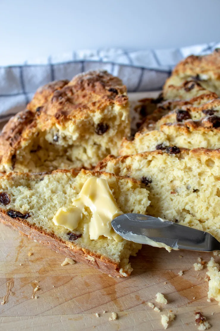 Irish Soda Bread slices with butter.