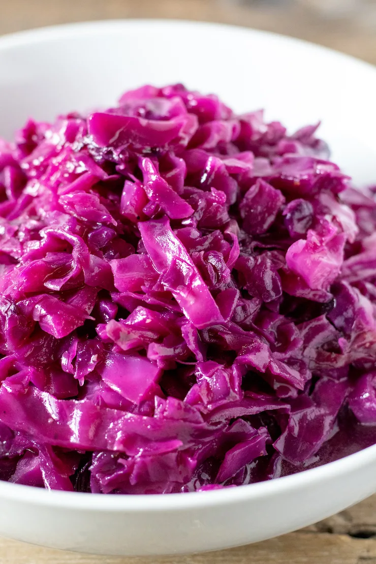 Close up of braised red cabbage.
