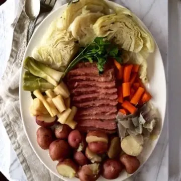 Corned Beef and Cabbage on serving platter.