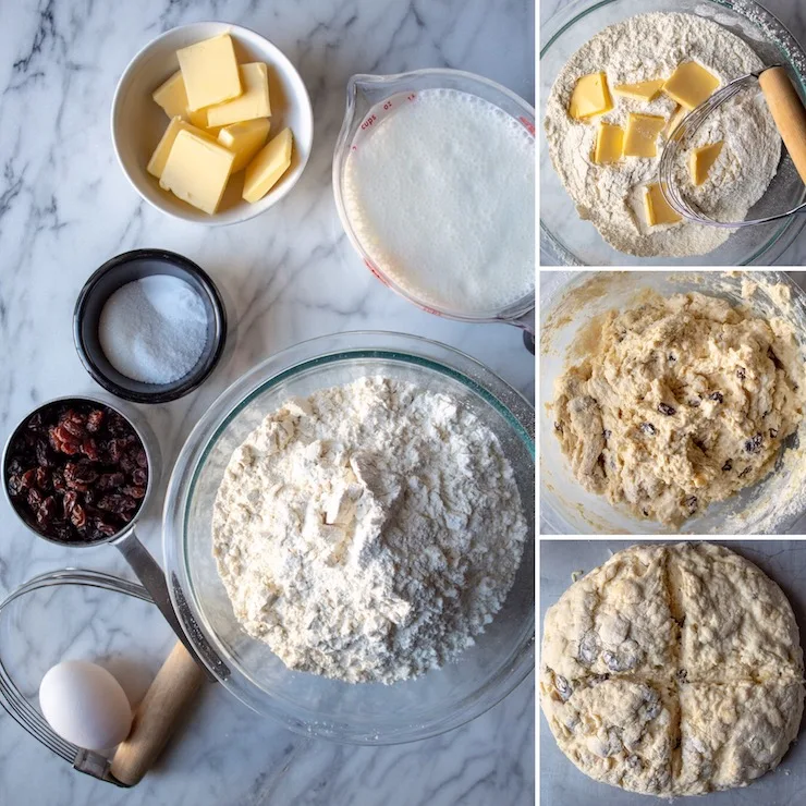 Ingredients and process collage of making the dough.