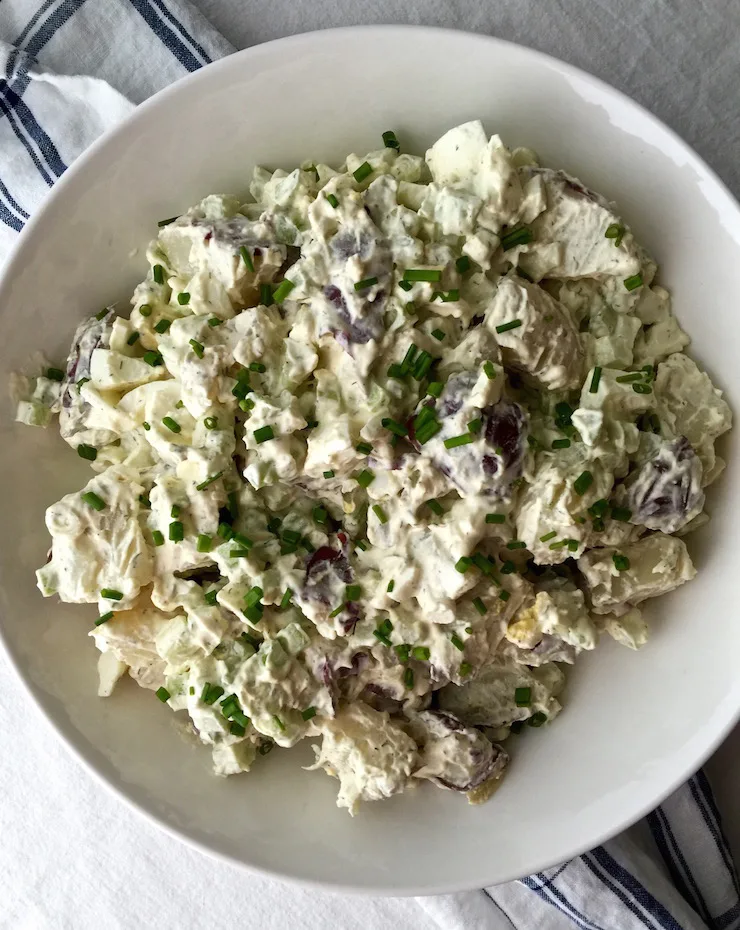 Honey's Potato Salad, finished potato salad in serving bowl.