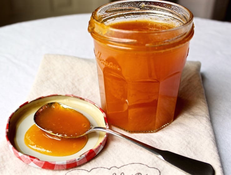 Jar of homemade apricot jam.