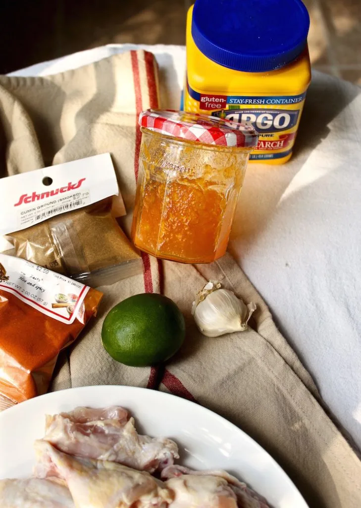 Ingredients for making hot apricot wings.