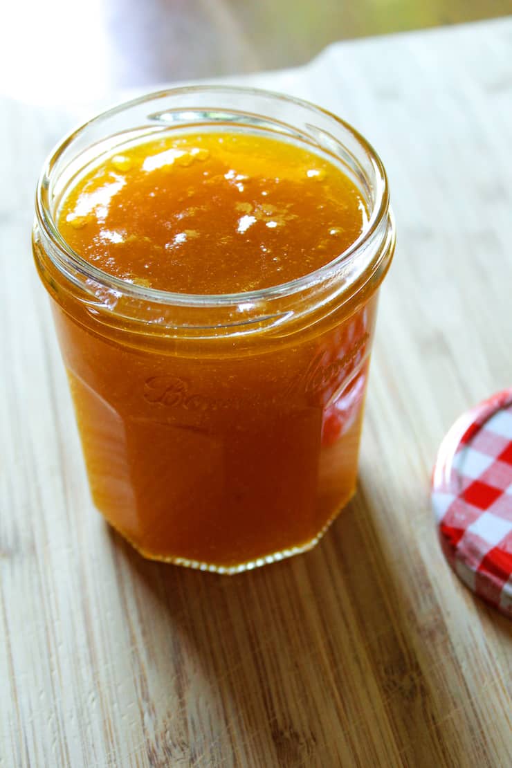 Fished jar of apricot jam.