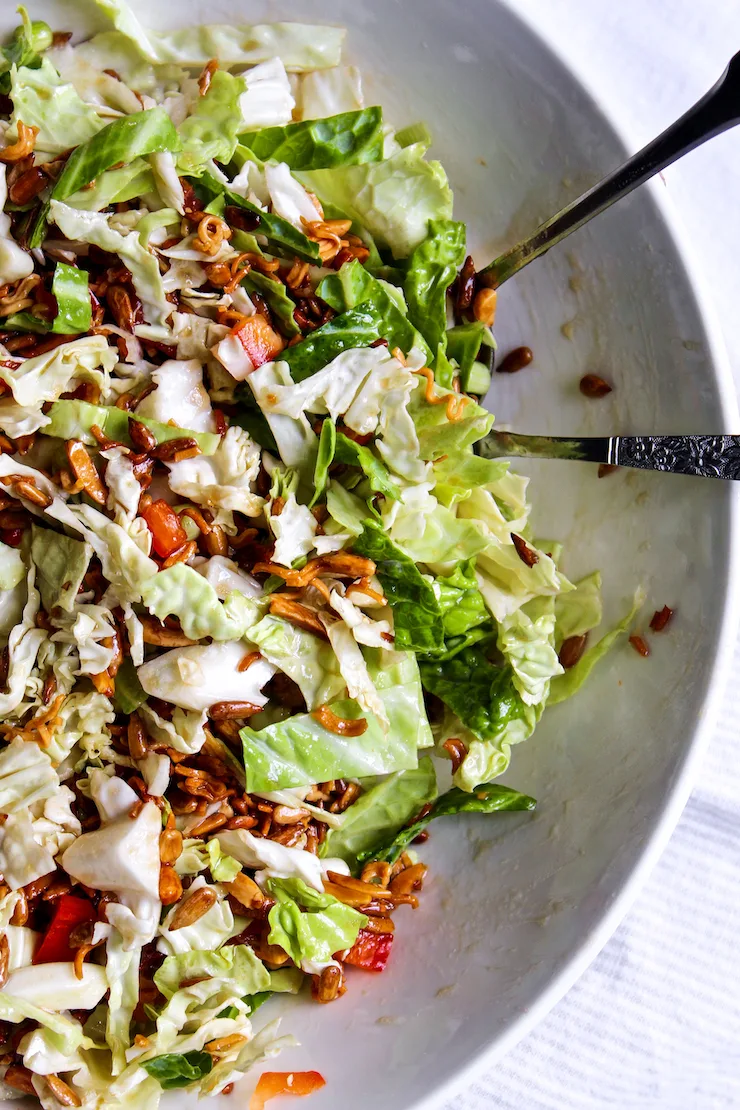 asian salad with ramen and napa cabbage