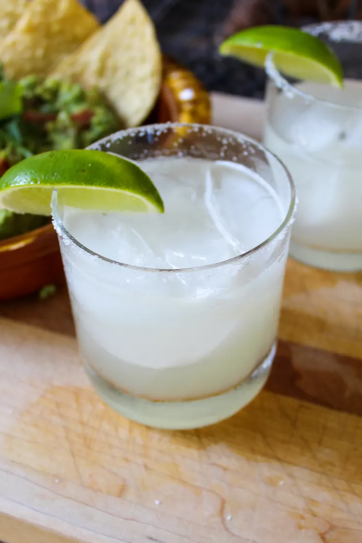 Classic margarita in rock glass with salt.