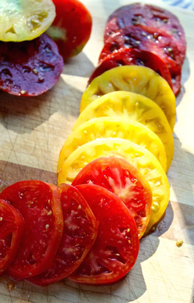 Sliced heirloom tomatoes for BLT's