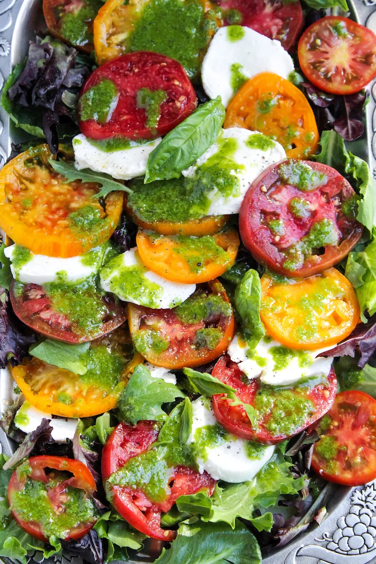 Insalata Caprese Salad with Basil Vinaigrette the hungry bluebird