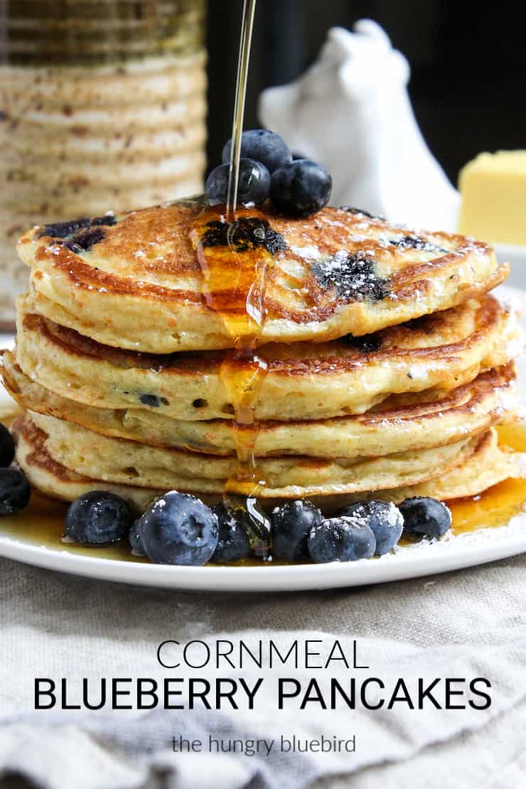 Cornmeal Blueberry Pancakes Recipe the hungry bluebird
