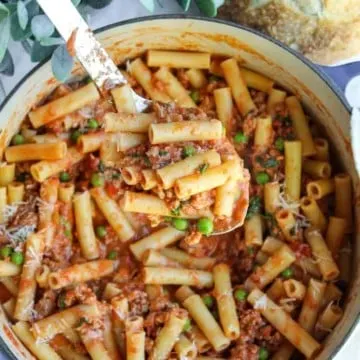 Overhead in pot with spoonful close-up.