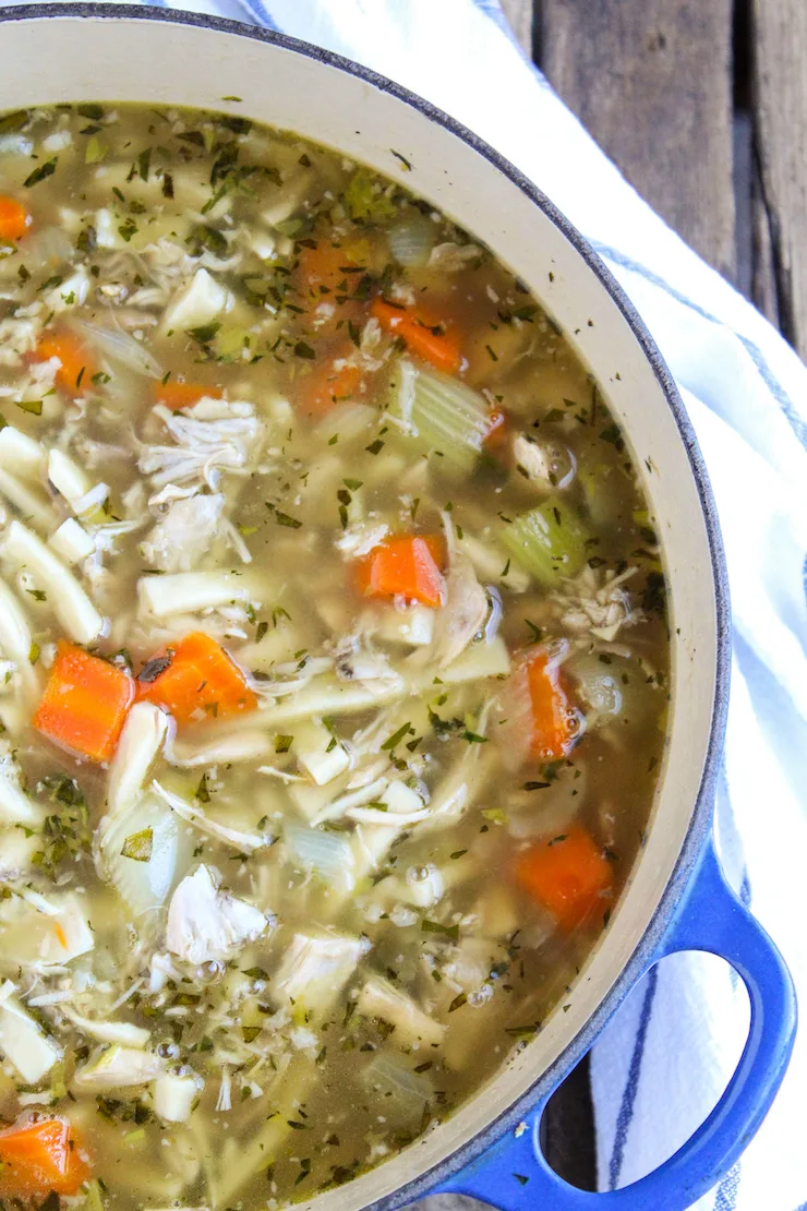 Close up of soup in pot.