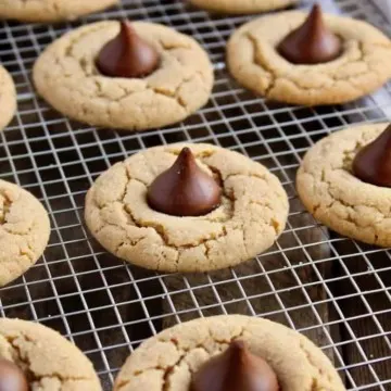 Chocolate Kiss Peanut Butter Cookies, pin for Pinterest, with text.