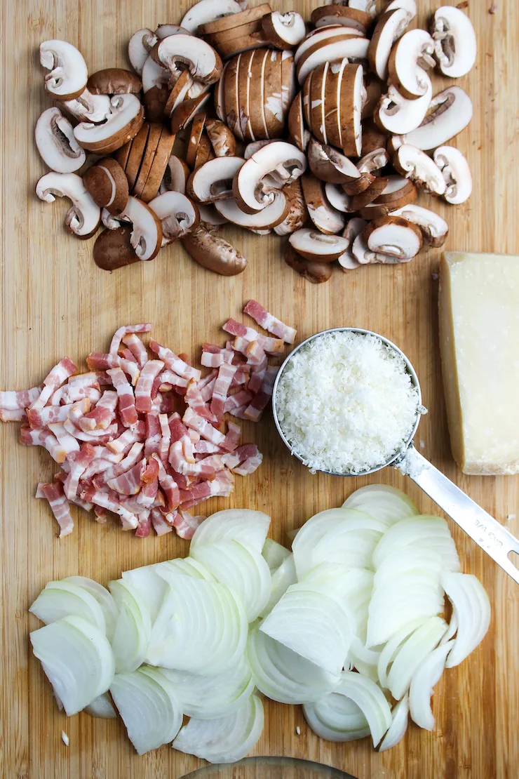 Prepped ingredients on cutting board.