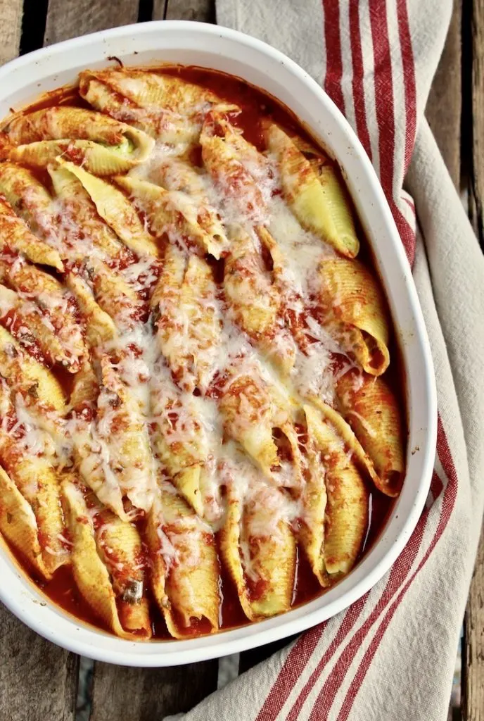 Pesto Cheese Stuffed Shells in Marinara Sauce