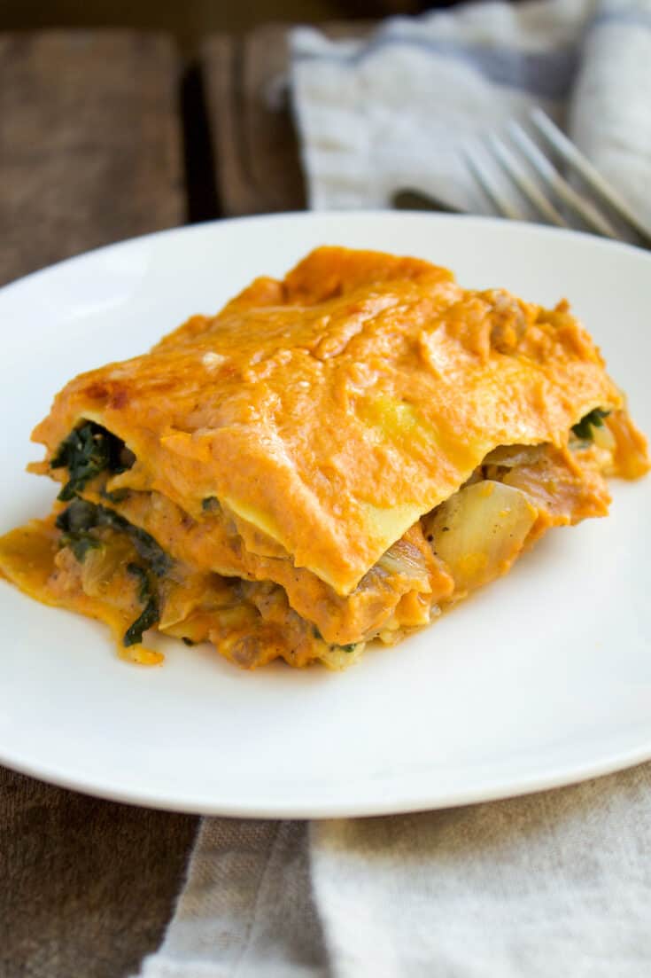 Pumpkin Sausage Lasagna with Swiss Chard the hungry bluebird