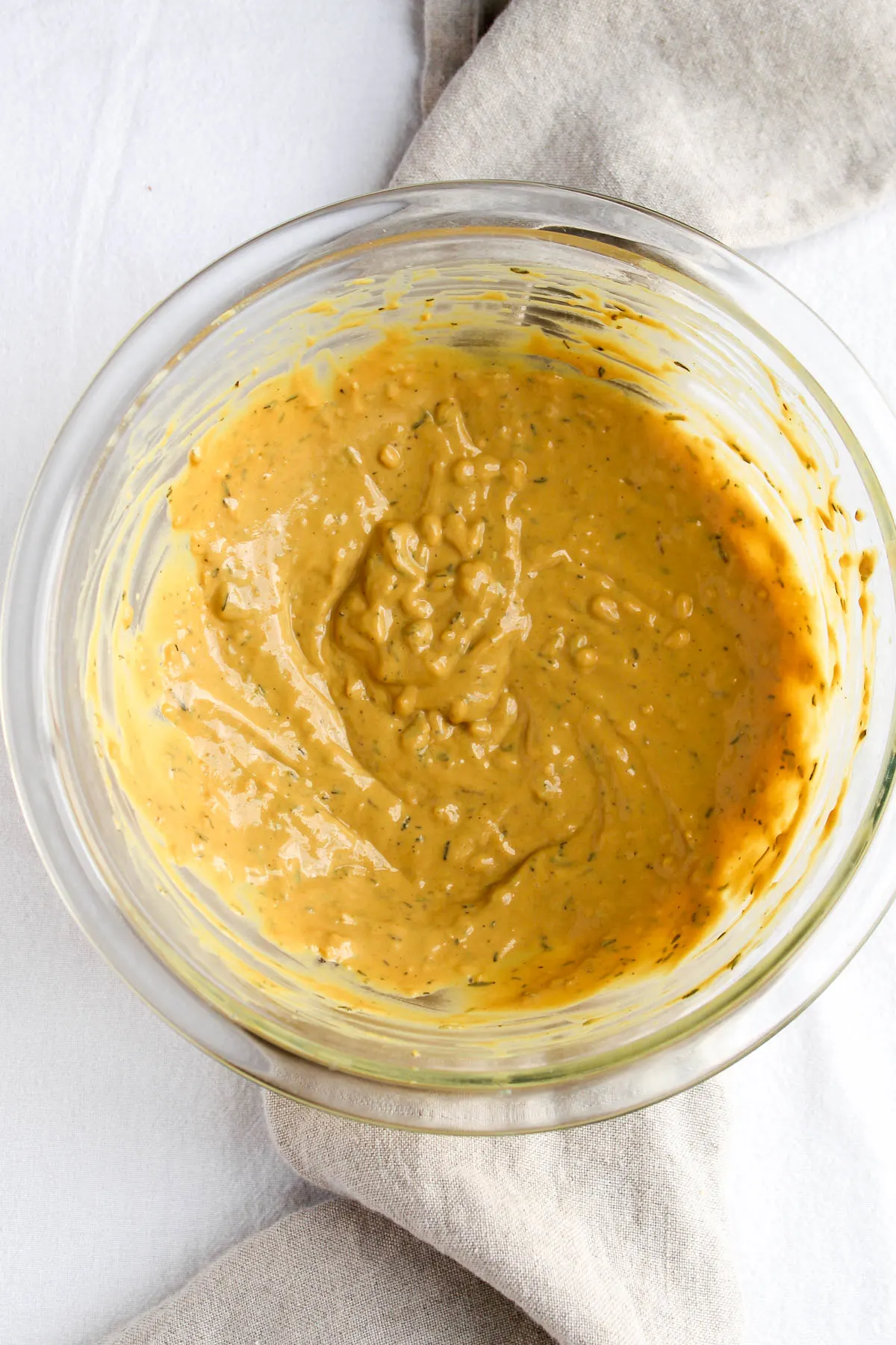 Mustard mixture in mixing bowl.