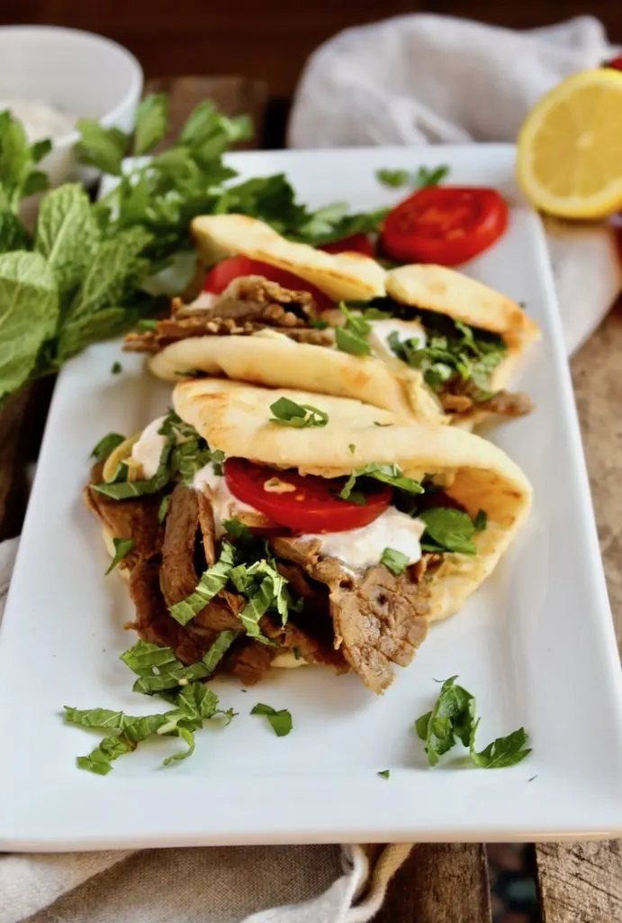 Leftover Lamb Flatbreads, on serving platter.