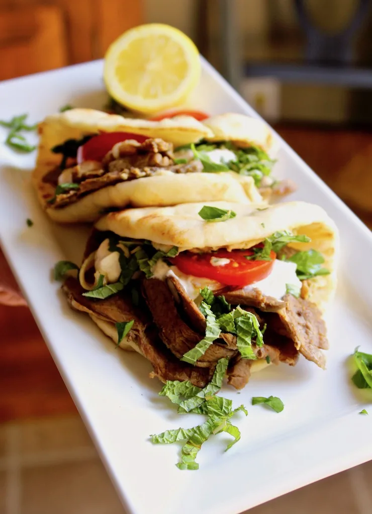 Leftover Lamb Flatbreads, on serving platter