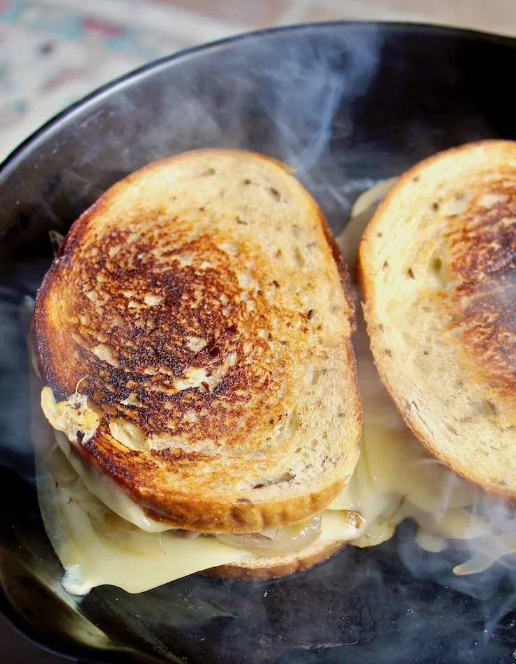 Diner-Style Patty Melts, grilling in skillet