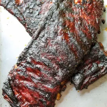 Two slabs of BBQ pork spareribs.