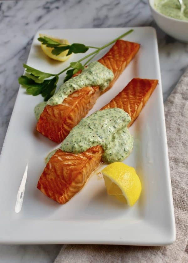 Roasted Salmon with 'Greens' Mustard Sauce Recipe