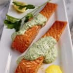 Roasted Salmon with 'Greens' Mustard Sauce