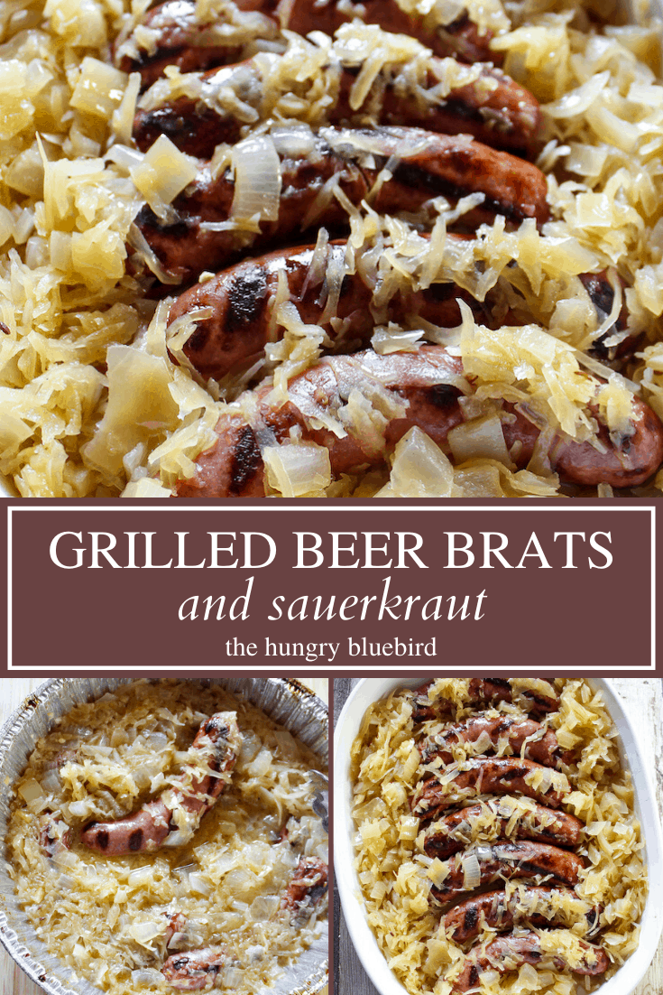 Beer Brats and Sauerkraut {Cooked On the Grill in One Pan}
