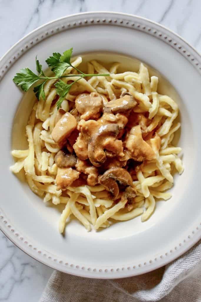 Creamy Chicken Stroganoff with Mushrooms in Paprika Sour Cream Gravy