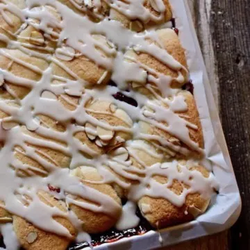 Pan of cherry pie bars