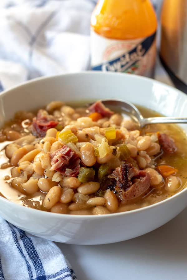 Instant Pot Ham and White Bean Soup {No Presoaking Dry Beans}