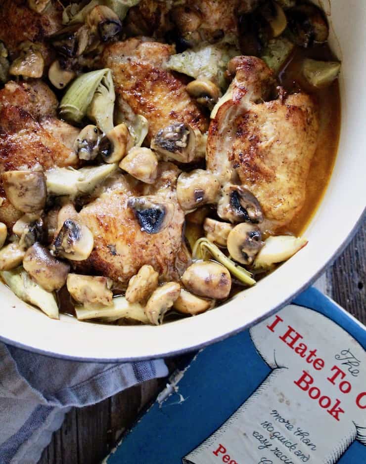 Braised Chicken with Artichokes and Mushrooms in Sherry Sauce
