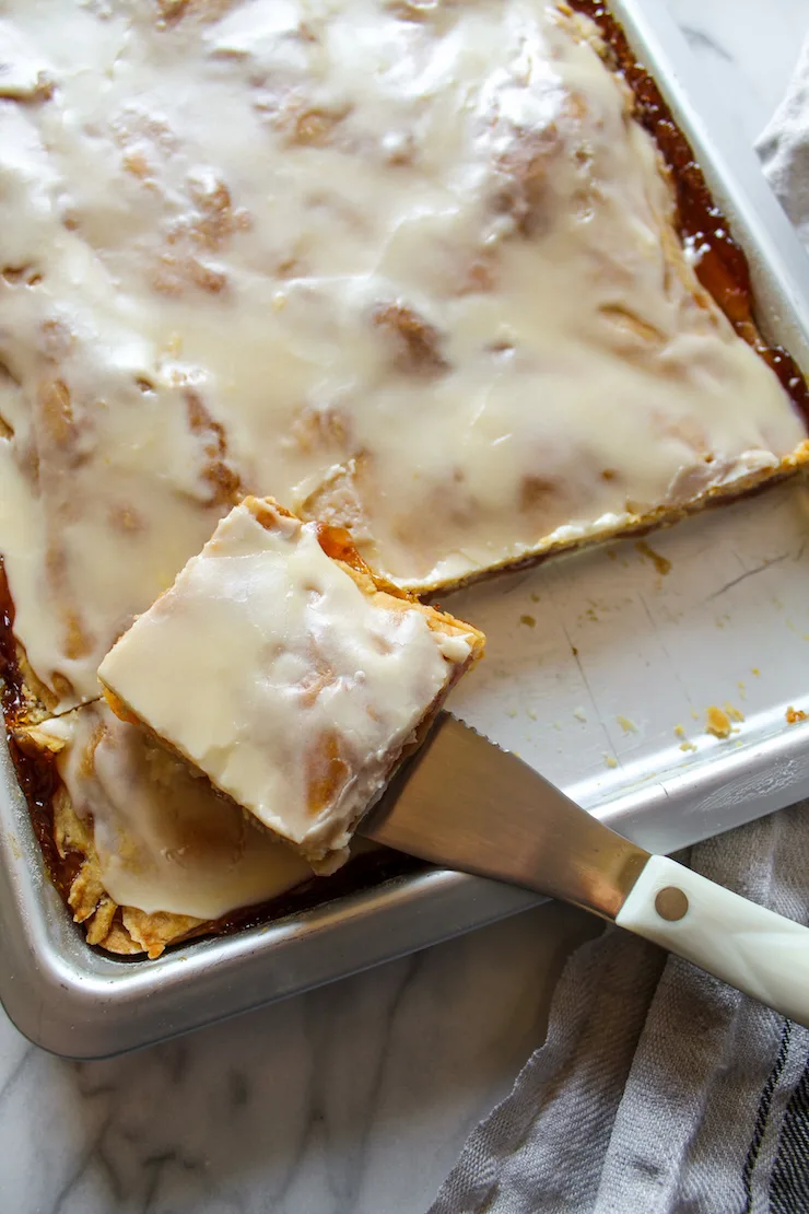 Apple slice on serving knife