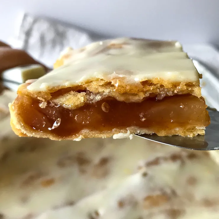 Close up of apple slice on serving knife