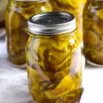 Jars of bread and butter pickles.