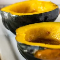 Close up of baked acorn squash.