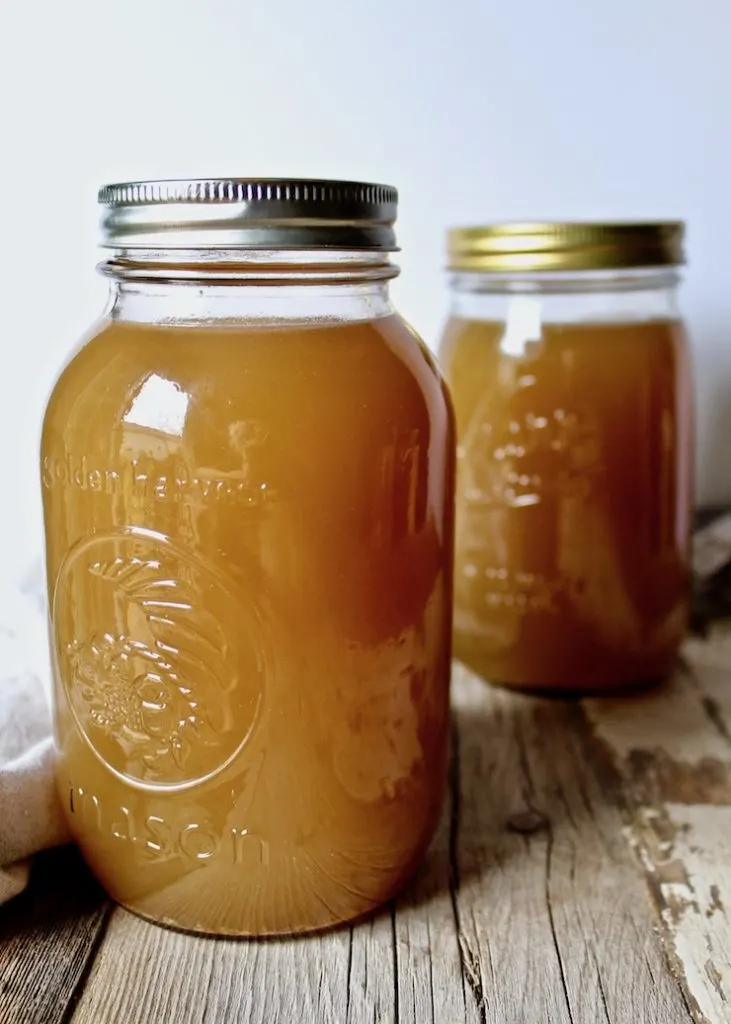 Homemade Turkey Stock, in two quart glass mason jars