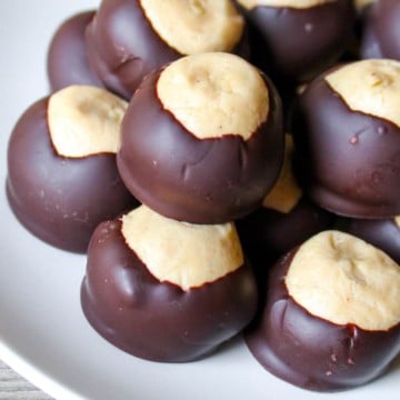 Plate of stacked buckeyes candy.