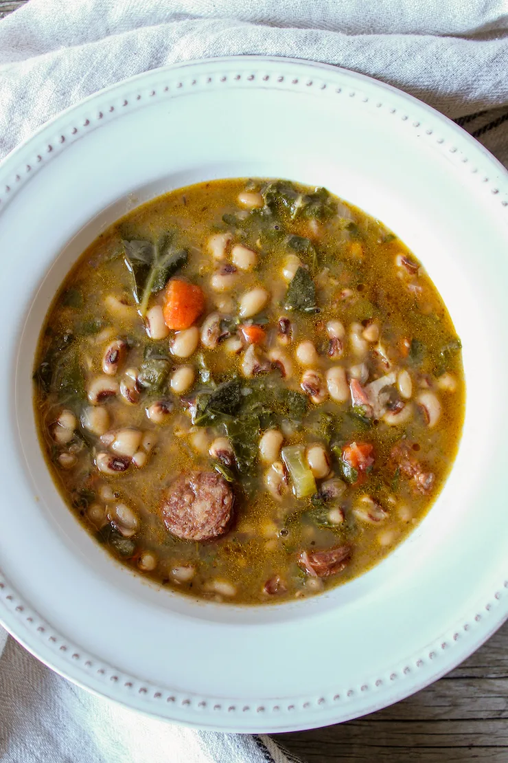 Black eyed pea soup in serving bowl.