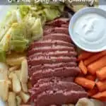 Instant Pot Corned Beef and Cabbage, pin for Pinterest with text.