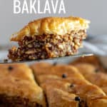 Greek Baklava pin for Pinterest with text.