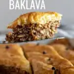 Greek Baklava pin for Pinterest with text.