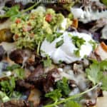 Loaded Seak Nachos, pin for Pinterest with text.